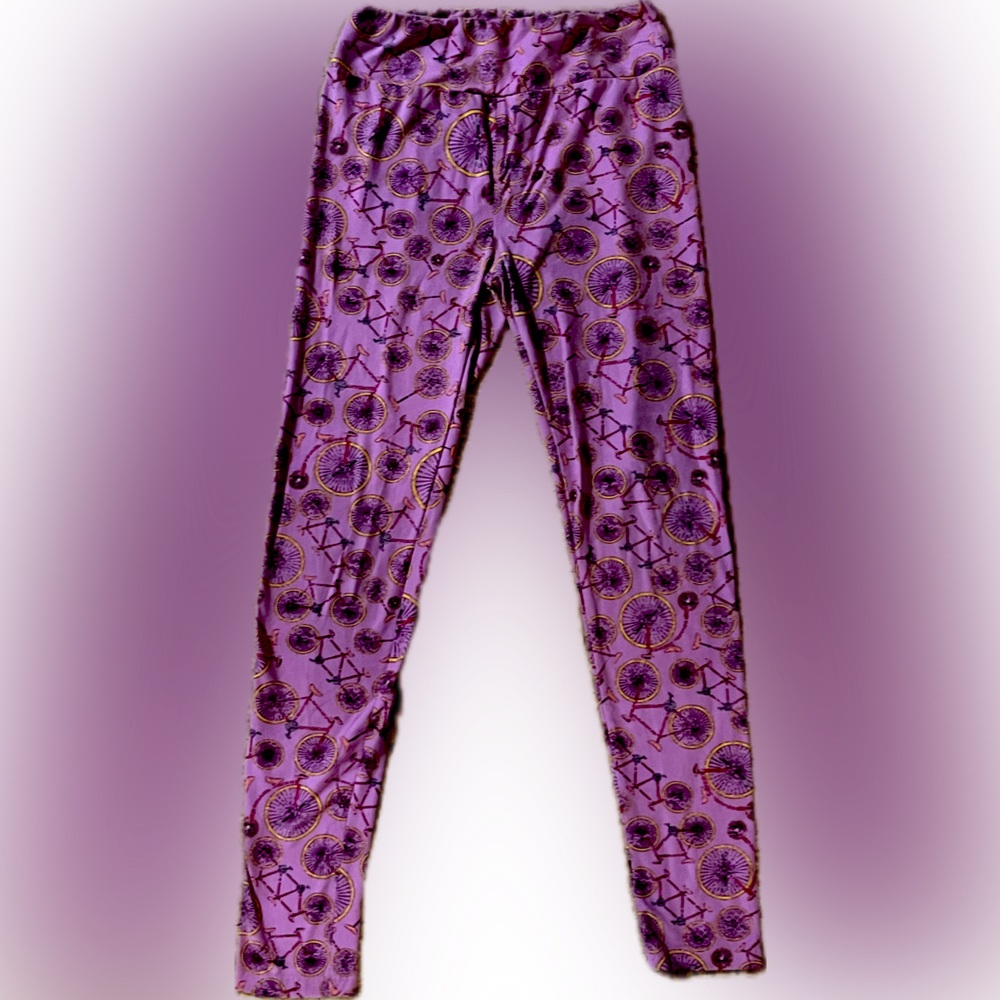 LuLaRoe Purple Leggings with Bicycle Print 8925